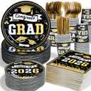 2026 Graduation Decorations Party Supplies-Graduation Plates and Napkins, Black and Gold Graduation Decorations 2026 Tableware Class Of 2026 Grad Paper Plates and Napkins for Congrats Grad Party
