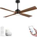 42 Inch Rustic Farmhouse Ceiling Fan with Light, Smart App Alexa Remote Control, 4 Solid Wood Blades, High CFM Quiet Reversible DC Motor, Damp Rated for Indoor Bedroom & Covered Outdoor Patio Porch