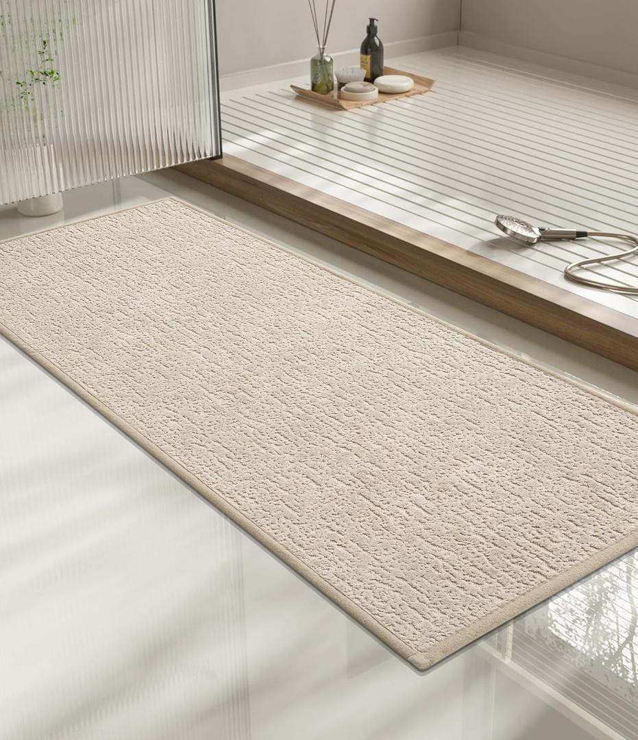 chakme Bathroom Rugs Mat 47x17, Ultra Thin Non Slip Bath Rug Runner Quick Dry Absorbent Bath Mat for Bathroom Floor, (Light Beige, 47"x17") (3'11" x 1'5"(Rectangular))