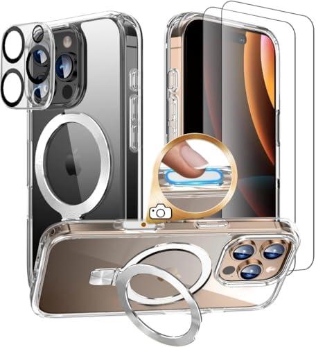 Huffii 6 in 1 for iPhone 16 Pro Max Case with Stand [Compatible with Magsafe] [Anti-Yellowing] [Camera Control Button] Military-Grade Magnetic Phone Case Slim Cover for i phone16 Pro Max Case, Clear