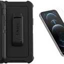 OtterBox Defender Case for iPhone 12 / iPhone 12 Pro, Alpha Glass Screen Protector, Tempered Glass, Scratch Protection, Heavy Duty Protection, Black Plastic Basic/Solid Case