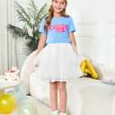 Haloumoning Birthday Girl Shirt Kids Short Sleeve Crewneck T-Shirts Tees Birthday Outfit 5-14 Years (Blue)