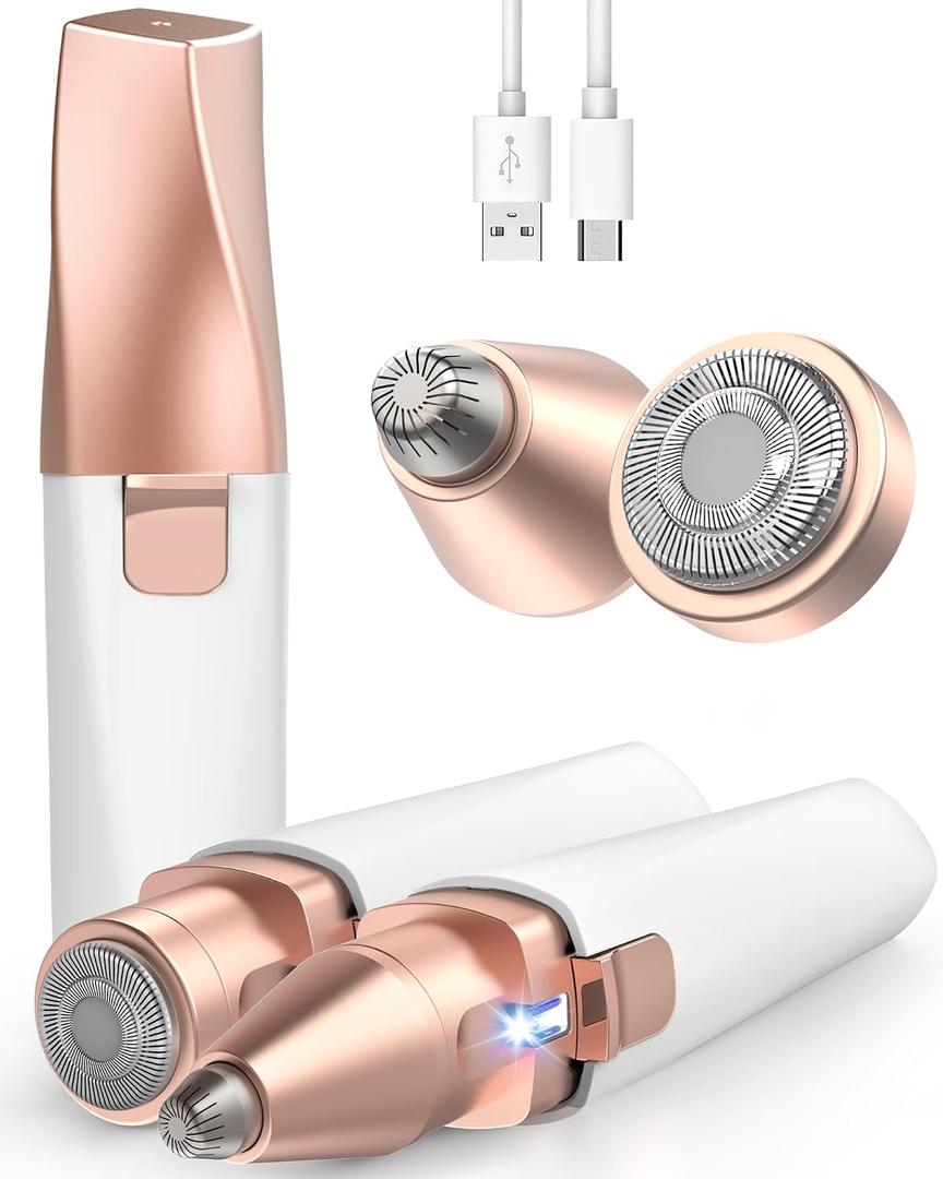 Eyebrow & Facial Hair Removal for Women: 2 in 1 Rechargeable Eyebrow Trimmer & Face Shaver, Painless Electric Facial Eye brow Razors Epilator with Built-in LED Light -Perfect for Face, Lips & Body