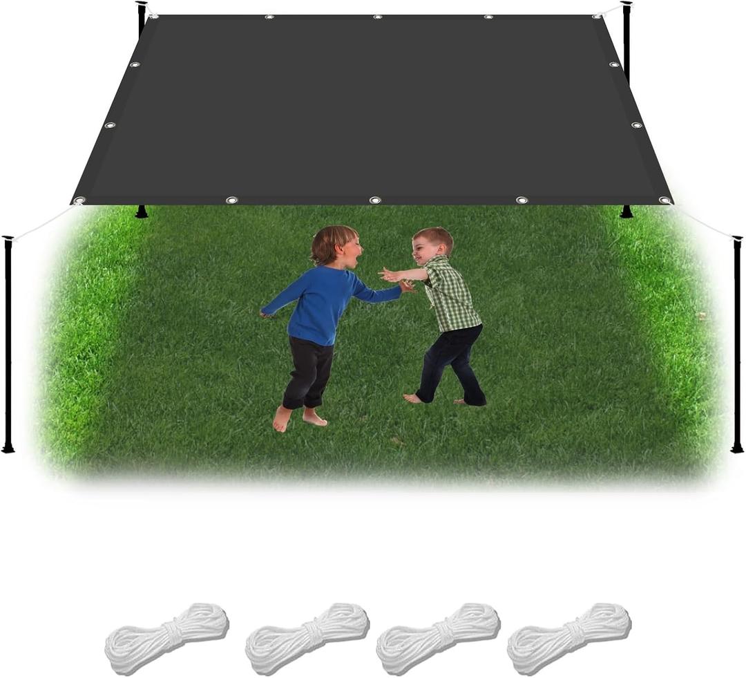 Camping Tarp 5.6 x 5.7 m(18.4 x 18.7ft) Waterproof Garden Screen with Free Rope UV Block Weather-Resistant with Grommets Pes Sunsail for Camping Beach Deck Porch, Dark Grey