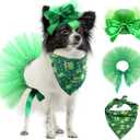 Pet Dog Saint Patrick's Day Costume - Green Dog Top Hat Dog Saint Patrick's Day Shamrock Bandana with Clover Pattern and Pet Tutu Skirt for Girl Dogs Cats Puppy Kitten 3Pcs