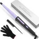Hair Curling Iron, Tapered Curling Wand, Professional 0.5-1Inch Ceramic Hair Curler Wand with Heat-Resistant Glove, Dual Voltage (Purple)