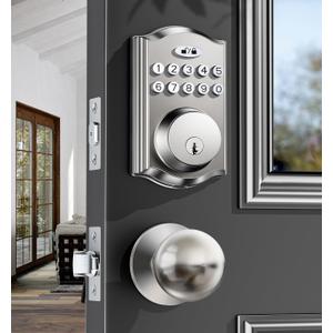 Keyless Entry Door Lock with 2 Knobs, Electronic Backlit Keypad Deadbolt with Handle Set, Auto Lock, One-time Codes, Smart Deadbolt for Front Door, Easy Installation (Satin Nickel)