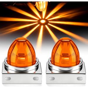 2Pcs Amber Watermelon Lights with Brackets, LED Side Marker Lights for Semi Truck, Strobe & Steady Modes Turn Signal Lights for Trailer RV with Waterproof ABS Lens for Kenworth Peterbilt Freightliner