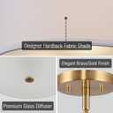 Kira Home Nolan 18" Modern Drum Chandelier with White Fabric Shade, 3-Light Gold Pendant Light with Tempered Glass Diffuser, Cool Brass Finish
