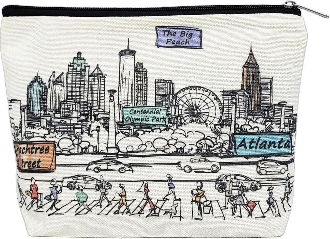 Cities Around the World Artwork Cosmetic Bag Series  Designed in USA, Travel Makeup Bag with Zipper, Souvenir Gift for Women, Artwork Organizer for Purse or Toiletry (Atlanta)