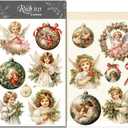 Rub On Transfers Stickers 2 Sheets for Crafts Cloth Glass Acrylic Wood Furniture Small Vintage Junk Journal Supplies Scrapbooking Items Christmas Thanksgiving (Angel)