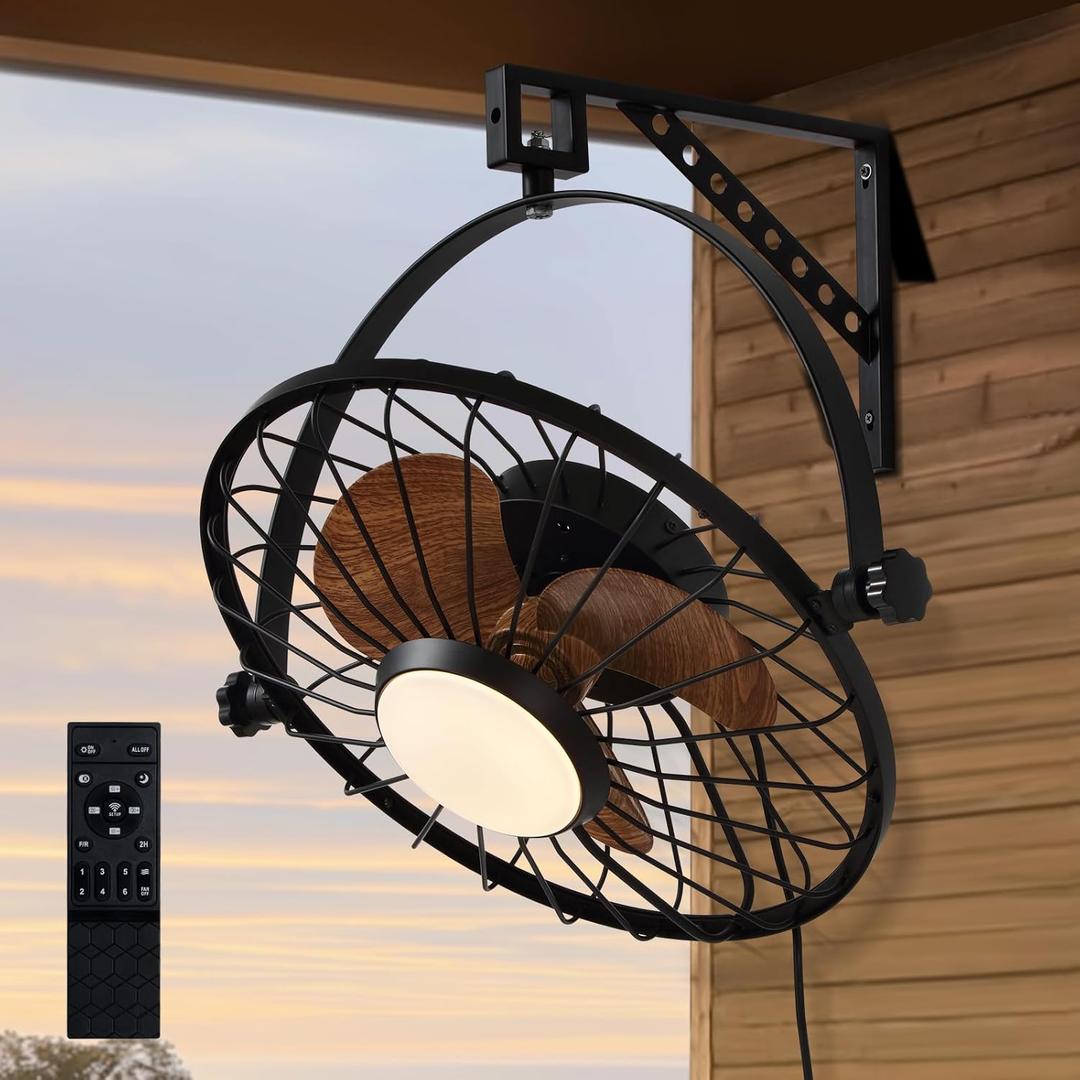 Siljoy 21 Inch Wall Mount Fan, Garage Ceiling Fans with Plug in Cord, 6 Speed Wall Fan with Remote and LED Light, Wall Mounted Fan Indoor for Bedroom, Gym, Patios, Warehouse, Corner, Shop, Toolroom