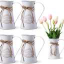 Chumia 4 Pcs Metal Pitcher Jug Vase for Flower Farmhouse Rustic Milk Can 7. 87 Inch Flower Vintage Vase Pitcher Decor Kitchen Bathroom Decor for Home (White)