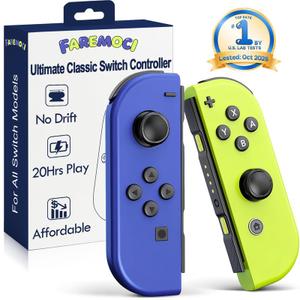 FAREMOCI Switch Controllers,Wireless Joy Remote Cons with Hall Effect Joystick No Drift Controles Compatible with Switch 1 OLED Lite,HD Rumble Gyro Motion,Wake Up,No NFC,Blue Yellow