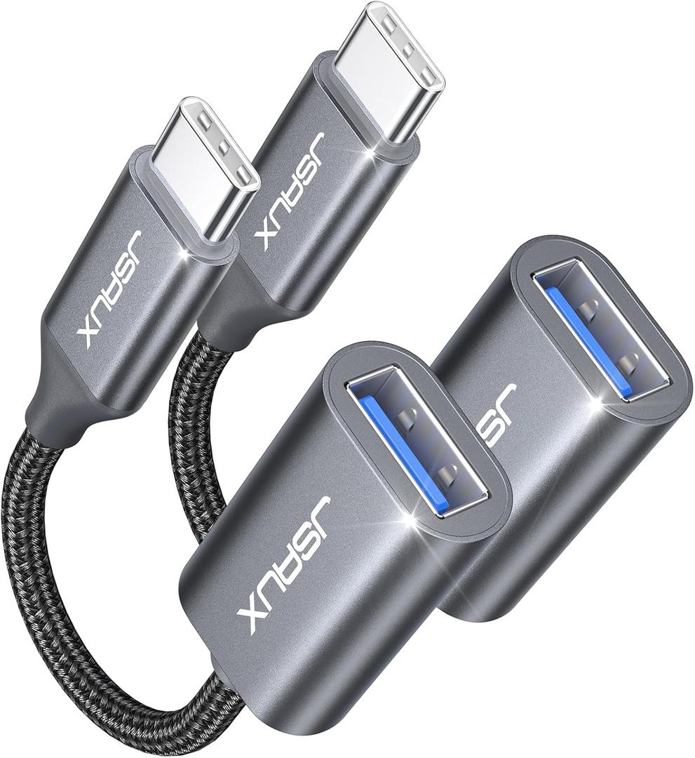 JSAUX USB C to USB 3.0 Adapter [2 Pack], USB C Male to USB Female OTG Cable Adapter Compatible with MacBook Pro/Air, iPhone 17 Pro Max/iPhone Air/17e/16e/16/15 Series, Samsung Galaxy S25/S24/S23 (Grey)