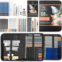 H & B 80-Pack Colored Sketching Art Pencil Set with 3-Color Sketchbook and Coloring Book - Includes Graphite, Watercolor, Metallic, and Oil-Based Colored Pencils