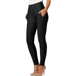 Conceited Stretch Slacks for Women - Wear to Work - Tummy Control - Slim Leg - Pockets - Ponte - (Large, Black)