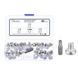 2 x METALLIXITY Pan Head Torx Security Screws Bolts (M6-1x8mm) 40pcs, Button Torx Head Machine Screws 304 Stainless Steel with One Bit - for Furniture Woodworking Project, Silver Tone