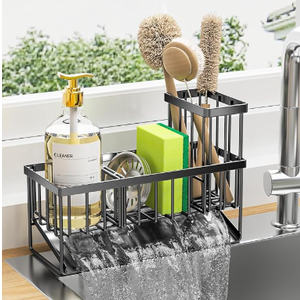 Cisily Turquoise Sponge Holder for Kitchen Sink, Sink Caddy Organizer with High Brush Holder, Kitchen Countertop Organizers and Storage Essentials, Rustproof 304 Stainless Steel, Soap Dispenser