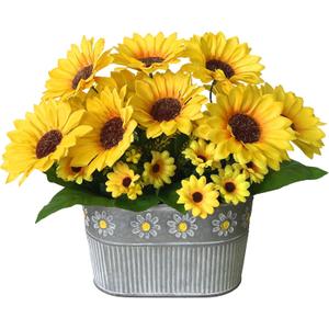 Artificial Flowers Fake Sunflowers in Pot, Faux Silk Flowers Floral Table Centerpiece Decoration, Rustic Potted Greenery for Farmhouse Home Decor, Sunflower 