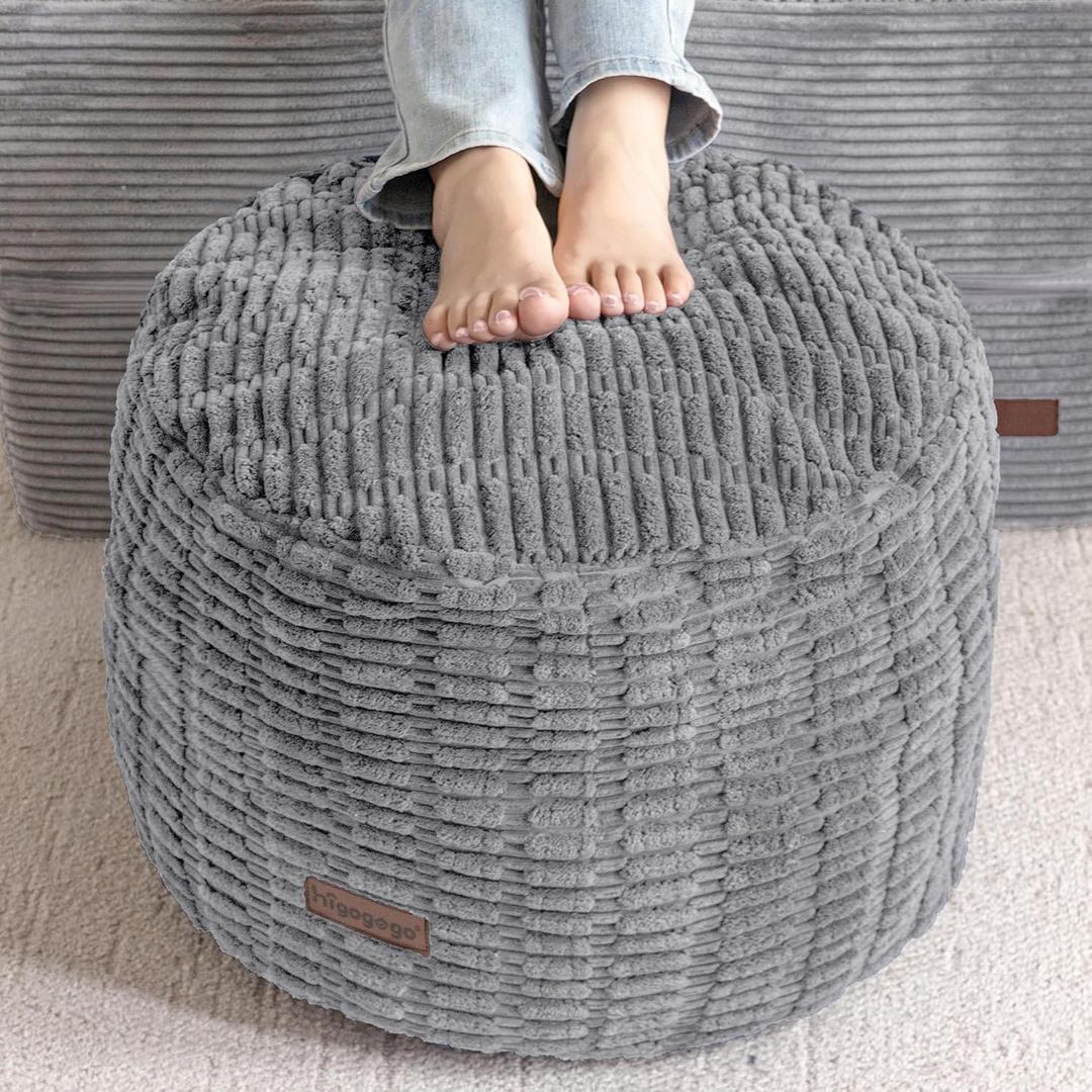 HIGOGOGO Pouf Ottoman Stuffed Round Modern Foam Filled Foot Rest Poufs for Living Room Chair Decorative 20 X 15 Inches Boho Relax Stool for Wedding Christmas Party, Light Grey
