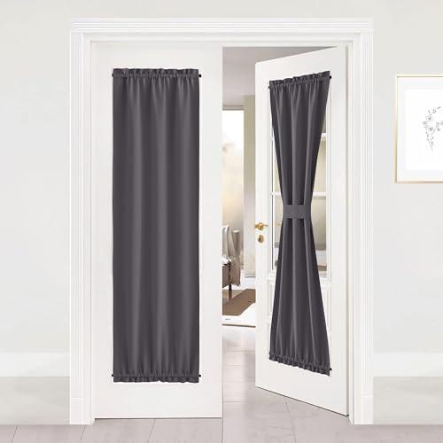 NICETOWN Door Curtain Panel, Grey French Door Curtains Blackout Thermal Insulated Curtain Sidelight Privacy for Window/Living Room/Doorways/Classroom (25W by 72L inches, 1 Panel)