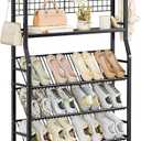 Shoe Rack Wall Mount, 4-Tier Narrow Shoe Organizer with 14 Storage Hooks, Large Capacity Shoe Shelf Holds 15 Pairs, Metal Hall Tree with Shoe Storage, Space Saving for Entryway Hallway Mudroom