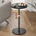 Asgolion Round Side Table Set of 2, Adjustable-Height Small Drink Table, Pedestal Martini Stand, Weighted Base Cocktail Table Accent Nightstand for Living Room, Bedroom, Bathroom, Office, Black
