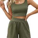 Trendy Queen Two Piece Summer Outfits 2 Piece Sets 2025 Sleeveless Matching Lounge Crop Top High Waisted Short Size XS