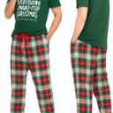 LUKYCILD Christmas Pjs Matching Sets for Couples/Adults holiday Xmas Printed Top and Plaid Pants Sleepwear Pajamas (S)