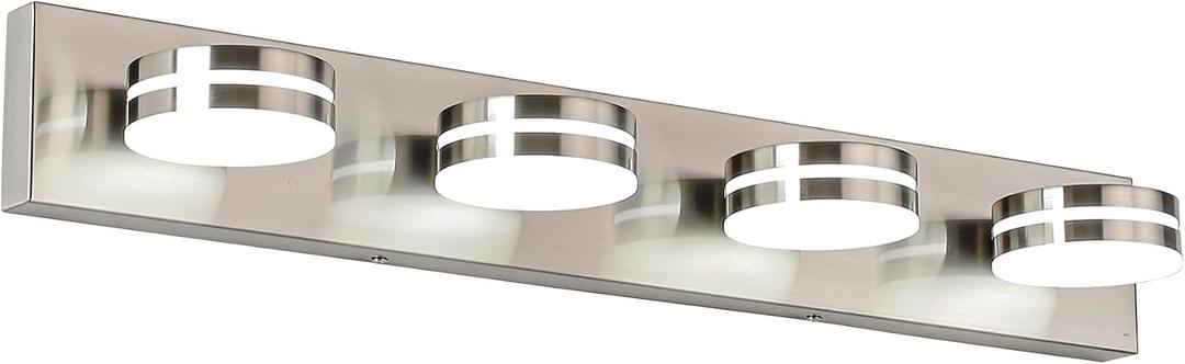 4-Light Bathroom Vanity Light, Brushed Nickel Bathroom Light Fixtures Over Mirror, LED Dimmable 5500K Bath Lighting Fixture, Modern Wall Mounted Lighting Fixture with 360Rotating Lamp Head, 4-Light,30Inch