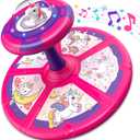 Flooyes Unicorn Sit and Spin Toys for Toddlers Girls 1 2 3 Years Old, Birthday Gifts for 2-4, with LED and Music, 360 Spin (Pink)
