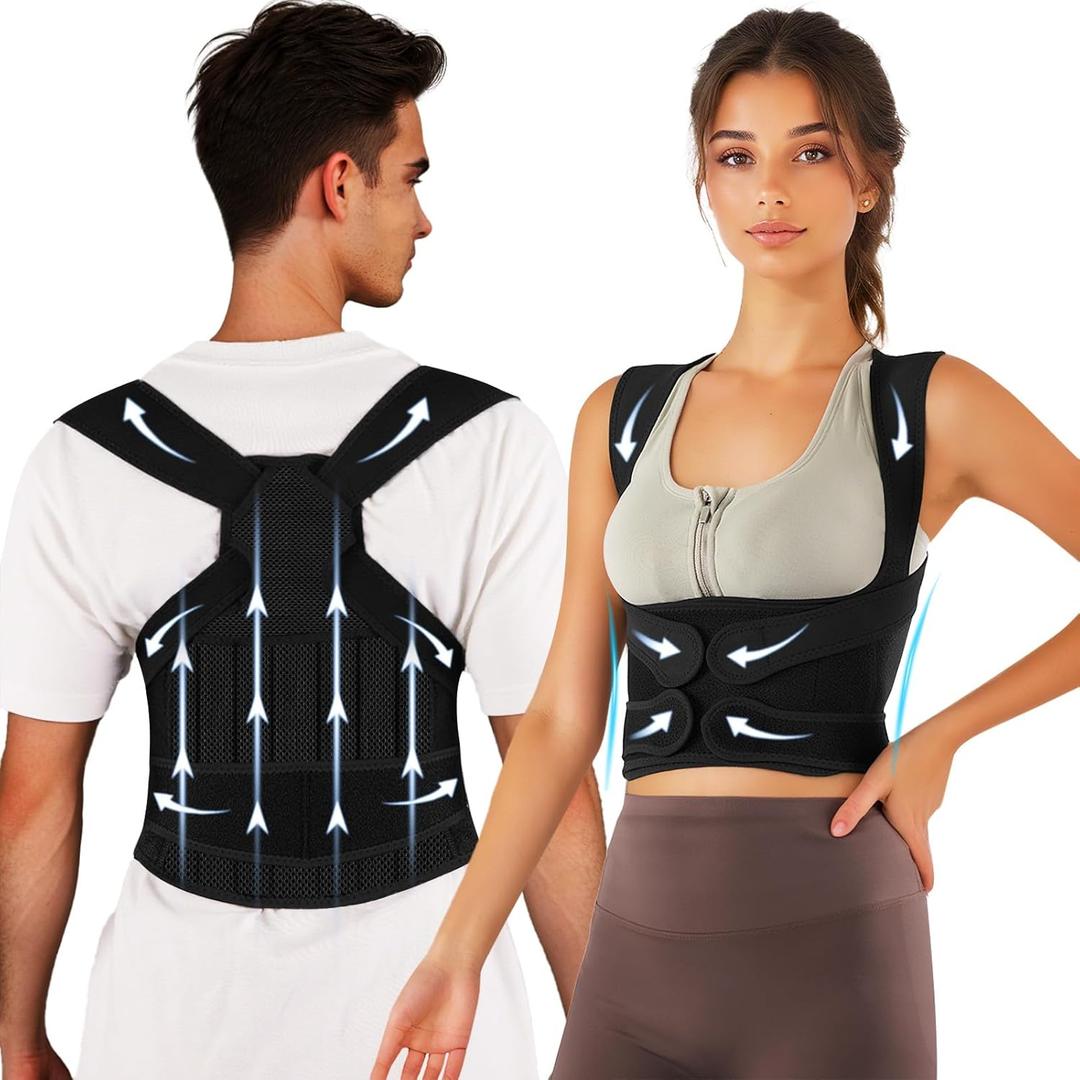 Posture Corrector for Women - Back Brace, Adjustable & Breathable - Upper Back Pain Relief, Shoulder Straightener - Improves Posture, Corrects Hunchback - Ideal for Office, Daily Wear & Exercise - Medium (black)