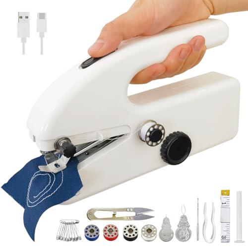 Mini Handheld Sewing Machine with 8pc Kit & Guide, 2-Speed Portable Electric Sewing Tool for Travel, DIY Crafts, Quick Clothing Repairs and Fixing Hem