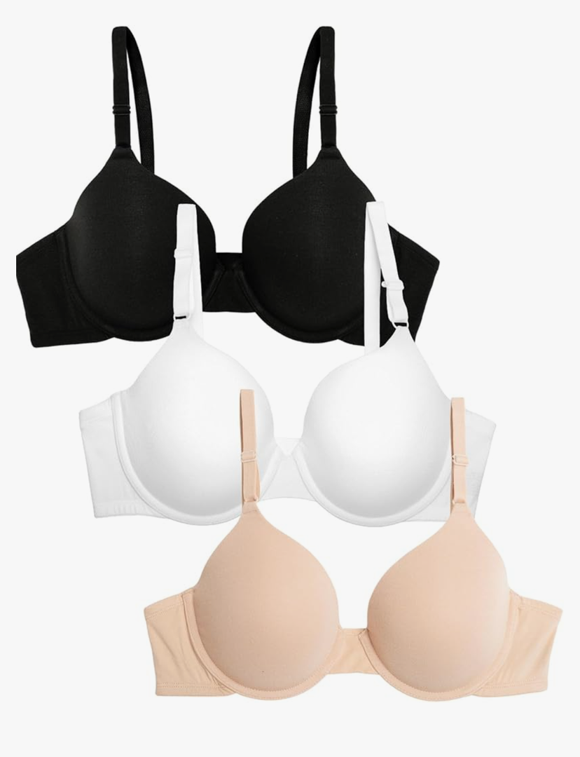 Fruit of the Loom Women's Smooth Cotton T-Shirt Bra Pack - Ultra-Soft, Flexible, and Invisible Under Tees, 38C