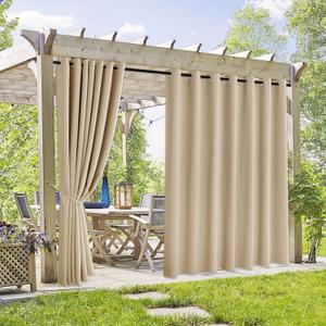 RYB HOME Extra Wide Outdoor Curtains 2 Panels - UV Protect Waterproof Privacy Outside Curtains for Patio Gazebo Balcony Lanai Porch Pergola Deck, Wide 105 x Long 108 inches, Biscotti Beige
