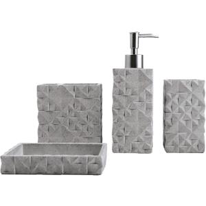 Hymmah Bathroom Accessories Set,Toothbrush Holder,Farmhouse Bathroom Decor,4 Pcs Resin Gift Set Apartment Necessities, Contain Toothbrush Cup,Soap Dispenser,Soap Dish,Tumbler (Diamond Pattern Gray)
