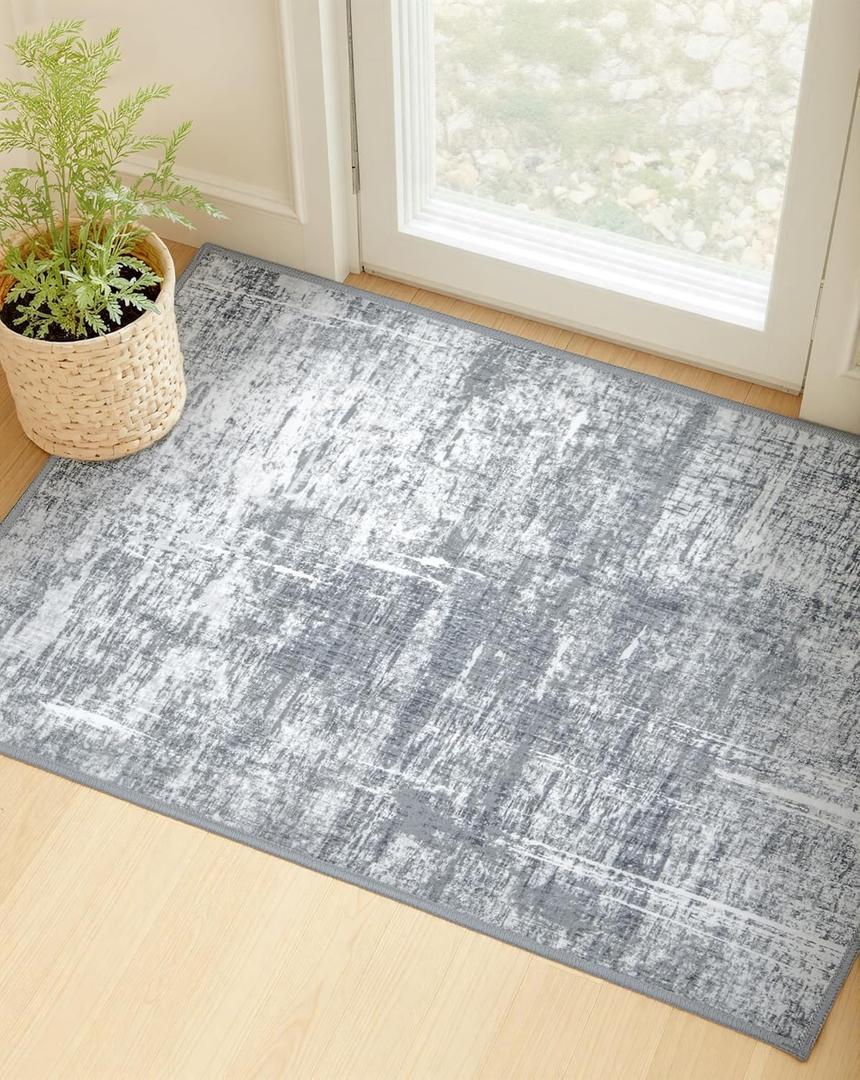 MINIDEAR 2x3 Area Rugs for Entryway, Kitchen Rug Washable Rugs Small Rugs for Bedroom Non Slip Modern Rug Carpet Mat for Home, Gray (Grey)