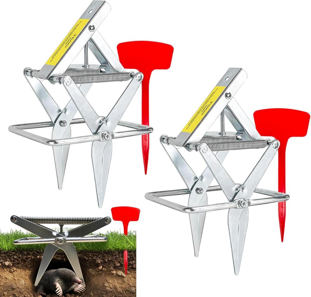 2 Pack Upgraded Mole Traps Heavy Duty Scissor Mole Trap for Lawns Galvanized Steel Reusable Traps That Work Best Gopher Killer Easy One-Step Setup