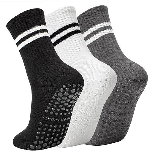 Lacholin Yoga Pilates Socks with Grips for Women, Non Slip Grips Cotton Socks for Barre, Ballet, Dance, Workouts 6-9