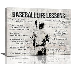 Baseball Life Lessons Wall Art - Retro Poster Boy Men Room Motivational Decor Canvas Print Painting Artwork for Bedroom Bathroom Living Room 16"x12"