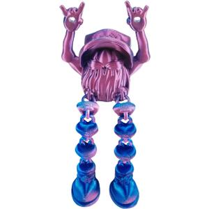 3D Printed Articulated Gnome Figurine - Hip-Hop Rock Hand Gesture, Movable Chain Joints, Gradient Pink-Orange - Christmas Decor & Fun Desk Toy