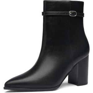 Womens Pointed Toe Ankle Boots, Chunky Heel Fashion Chelsea Booties with Side Zipper, 3.2 Inch Block Heeled Dress Boot Comfortable for Fall Winter (7, Black)