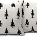 Black Pine Tree Pillow Covers 18X18 Inch Christmas Trees Neutral Rustic Forest Decorative Pillow Cases Set of 2 Winter Xmas Holiday Farmhouse Throw Pillows for Cushion Sofa Couch Outdoor