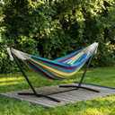 Double Hammock with Steel Stand - 2 Person Hammock Bed Indoor Outdoor, Brazilian-Style, with Carry Bag, 450lb Capacity, Portable & Easy Assembly, Tropical