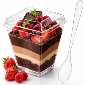 100 Pcs 5 oz Plastic mini Dessert Cups with Lids and Spoons Parfait Cups with Lids Yogurt and Appetizer dessert shooter cups for Party, Pudding, Ice Cream, Fruit, BPA Free Clear Recyclable.