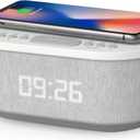 i-box Dawn, Alarm Clock for Bedrooms, FM Radio Alarm Clock with Wireless Charging, Speakers with Bluetooth, Digital Alarm Clock, USB Port, Dimmable Night Light (White)