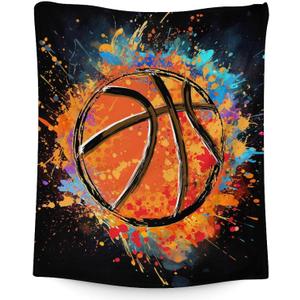Blanket for Boys - Basketball Throw Blanket Gift for Basketball Lover - 50x40 Inches Sports Blankets for Kids Teens - Black Soft Fuzzy Basketball Stuff for Couch Sofa Bed (Color-1)