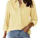 Aoudery Womens Button Down Shirts Cotton Striped Dress Shirt Long Sleeve Collared Office Work Pinstripes Blouses Tops, Medium