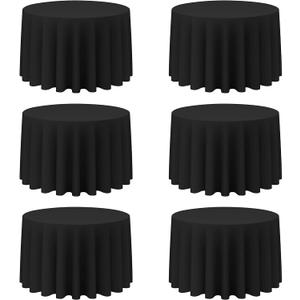 BRILLMAX 6 Pack Black Round Tablecloths 108 Inch for 48 Tables - 150 GSM Polyester Fabric, Floor Length Drop, Water, Stain & Wrinkle Resistant Cloth Cover for Wedding Reception Banquet Dining